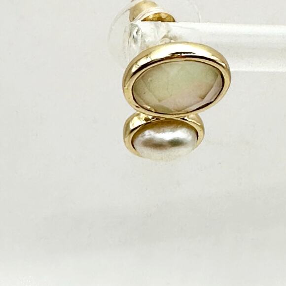 Preppy Pierced Stud Earrings Faceted Double Faux Pearl Faux Opal Casual - Picture 6 of 11